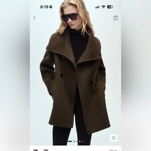 MANGO midi wool coat with wraparound collar